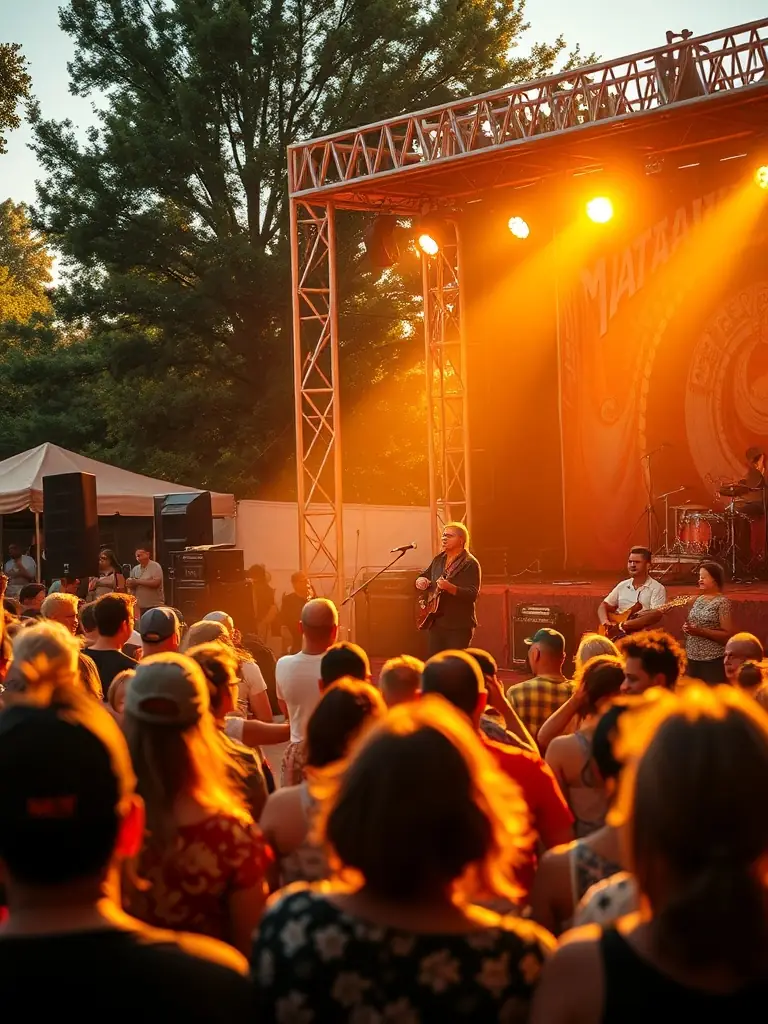 A vibrant photograph capturing a diverse group of performers on stage during a Very Good Vibes supported music festival, showcasing the energy and inclusivity of the event.